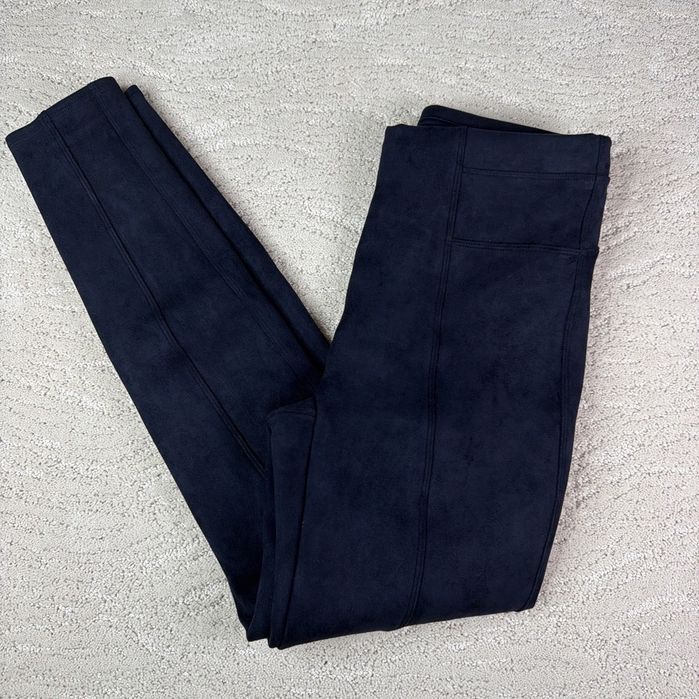 Women's SPANX Size Medium Faux Suede Legging High‎ Rise Tummy Control Navy Blue